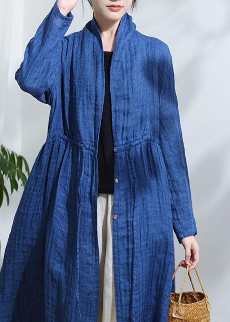 Vintage Blå Rosettknapp Dragsko Trenchcoats Långärmad - Trenchcoats för kvinnor