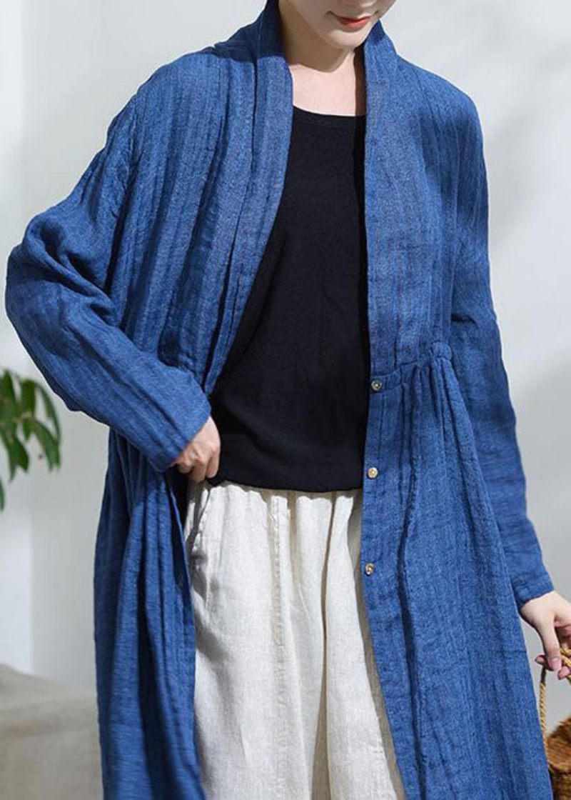 Vintage Blå Rosettknapp Dragsko Trenchcoats Långärmad - Trenchcoats för kvinnor