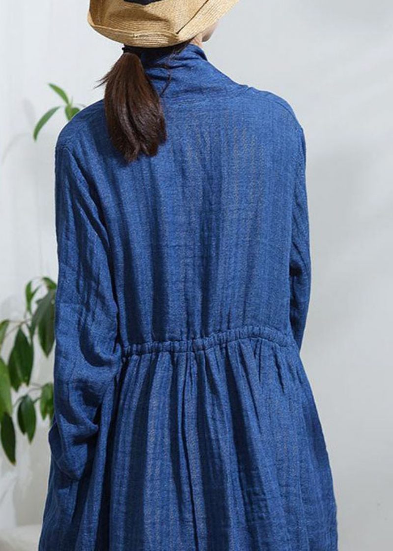 Vintage Blå Rosettknapp Dragsko Trenchcoats Långärmad - Trenchcoats för kvinnor