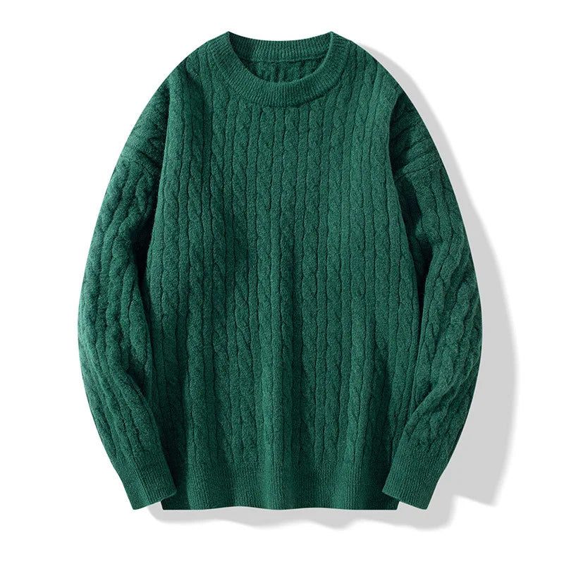 Vintage Casual Stickad Tröja Herr Tjock Varm Lös Pullover Jumper Vintertröja - Brun