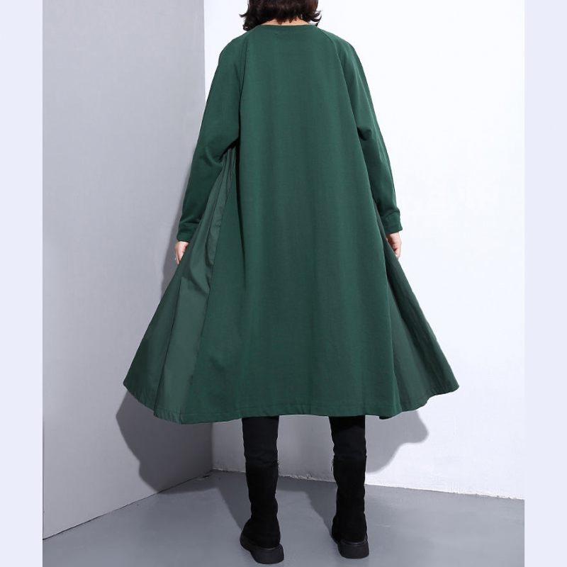 Vintage Grön Kappa Plus Size Stativ Krage Vinterkappa Kvinnor Fickor Lapptäcke Kappor - Svart