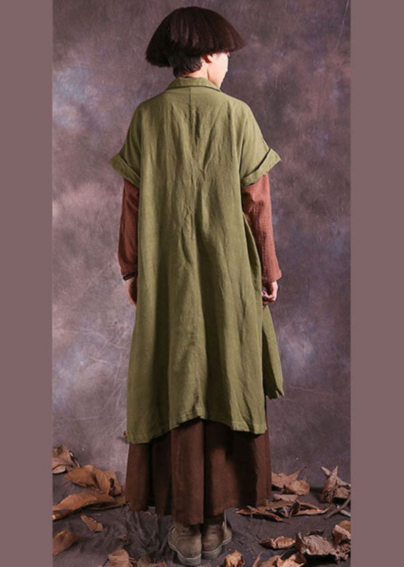 Vintage Grön Peter Pan Krage Knapp Bomull Coat Kort Ärm - Vinterkappor för kvinnor