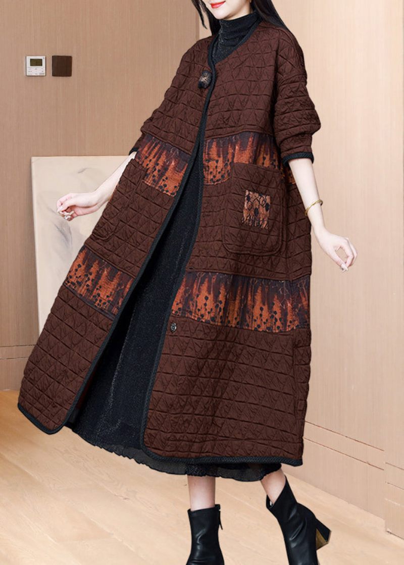 Vintage Kaffe O-halsfickor Patchwork Fin Bomullsfylld Kappa Höst - Dunjackor för kvinnor