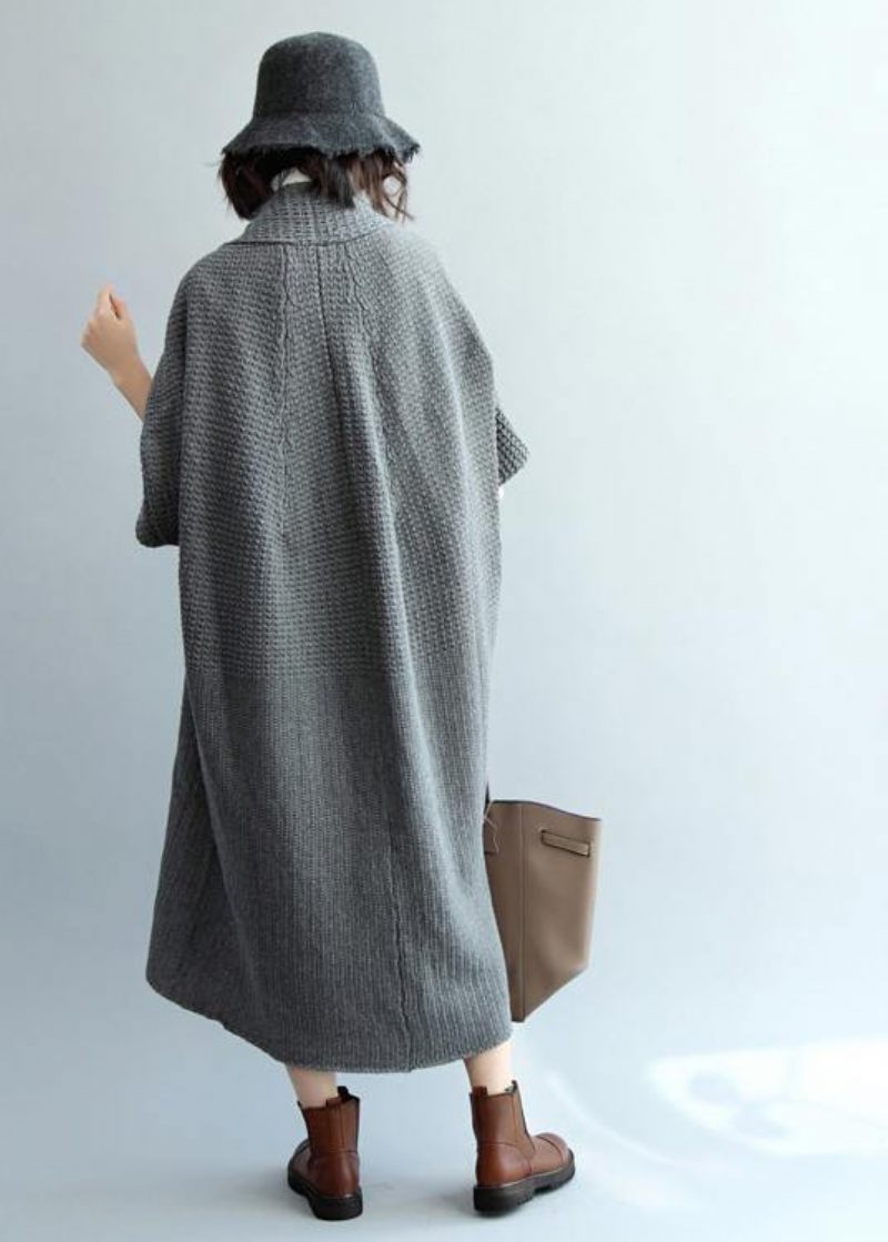 Vintage Mörkgrå Stickade Kappor Trendiga Plus Size V-ringad Sweat - Koftor för kvinnor
