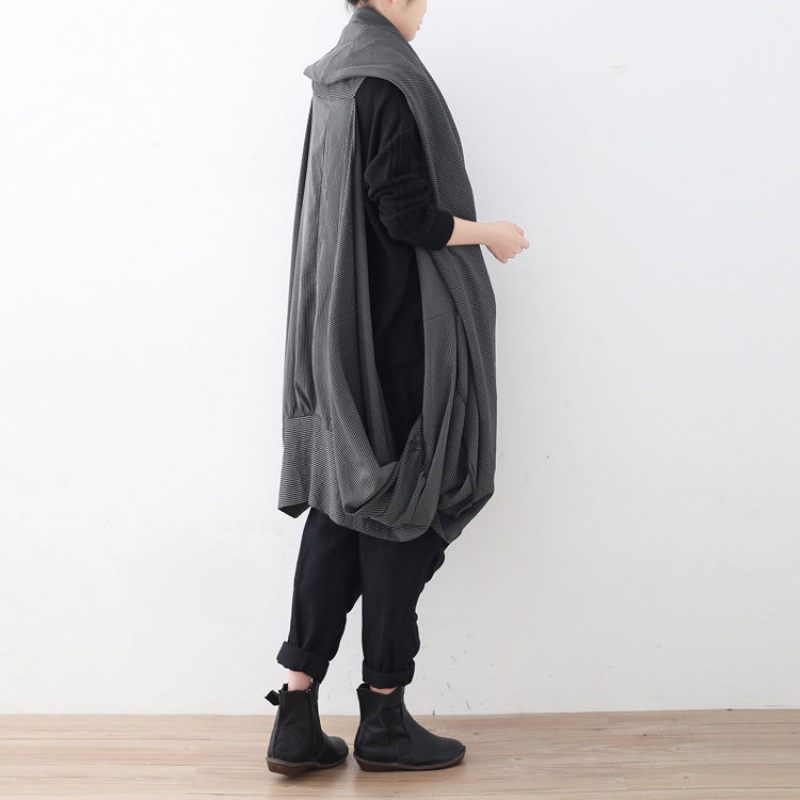 Vintage Svart Maxi Kappa Oversize Asymmetrisk Fåll Koftor Kappor Boutique Ärmlösa - Svart