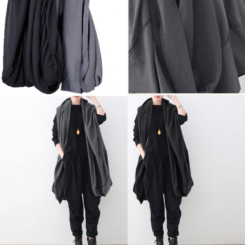 Vintage Svart Maxi Kappa Oversize Asymmetrisk Fåll Koftor Kappor Boutique Ärmlösa - Svart
