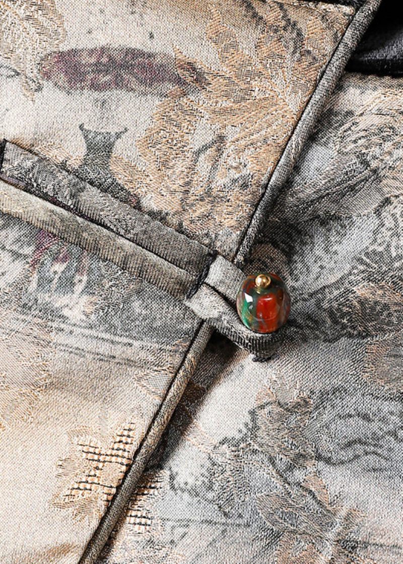 Vintage Svart Tofstryck Patchwork Siden Velourrockar Höst - Vinterkappor för kvinnor