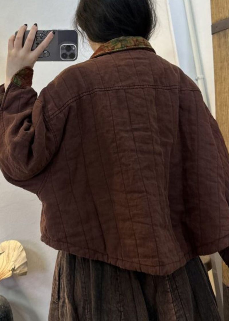 Vintage Vin Röda Knappfickor Patchwork Bomullsrockar Höst - Dunjackor för kvinnor