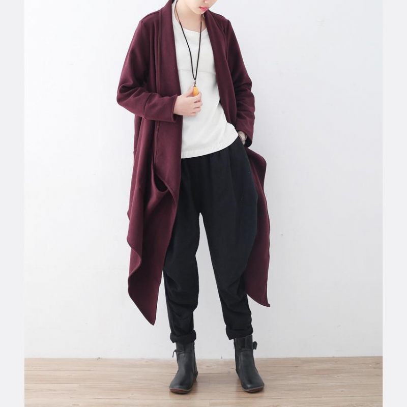 Vintage Vinröd Ullkappa Oversized Jackor Kappor Boutique Maxi Kappa - Svart
