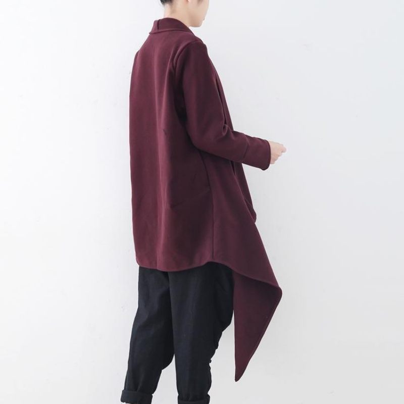 Vintage Vinröd Ullkappa Oversized Jackor Kappor Boutique Maxi Kappa - Svart