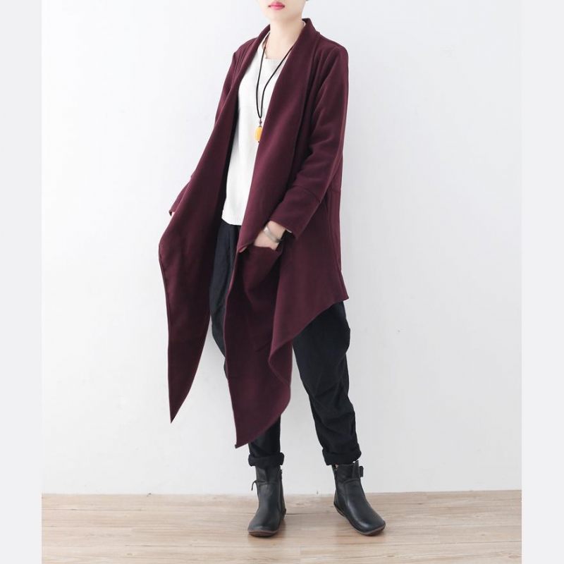 Vintage Vinröd Ullkappa Oversized Jackor Kappor Boutique Maxi Kappa - Svart