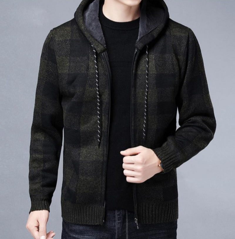 Vinter Herrtröjor Man Fleece Stickad Tröja Huvkappor Casual Slim Fit Kofta Jackor Kläder - Brun