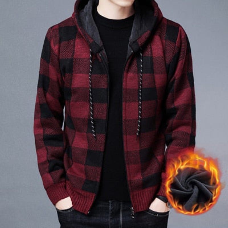 Vinter Herrtröjor Man Fleece Stickad Tröja Huvkappor Casual Slim Fit Kofta Jackor Kläder - Brun