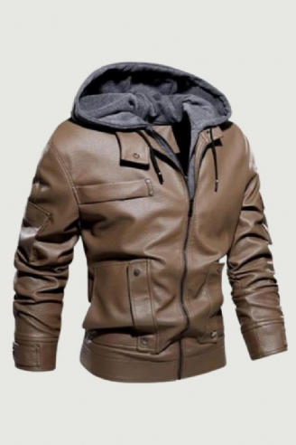 Vinter Läderjackor För Män Casual Motorcykeljacka Biker Fleece Varma Kappor Windbreaker Läderjacka
