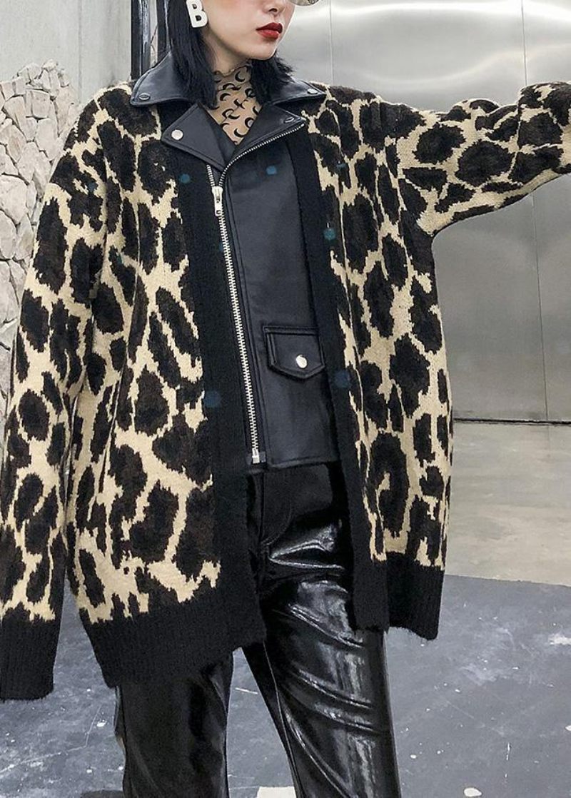 Vinter Lapptäcke Stickade Ytterkläder Plus Size Kläder Leopard Falska Två Delar Kappor