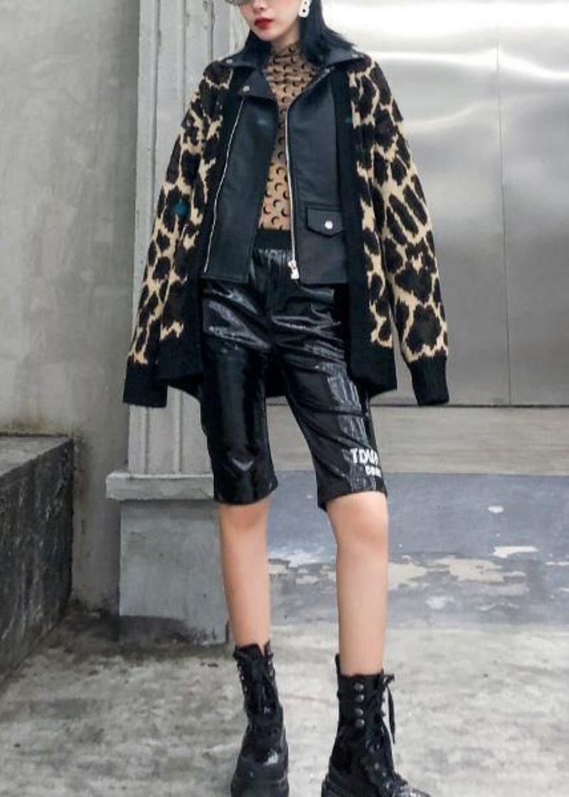 Vinter Lapptäcke Stickade Ytterkläder Plus Size Kläder Leopard Falska Två Delar Kappor - Koftor för kvinnor