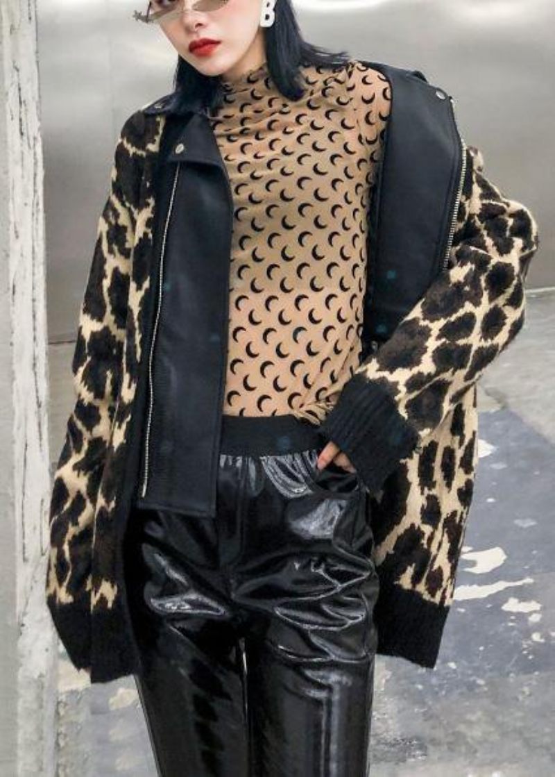 Vinter Lapptäcke Stickade Ytterkläder Plus Size Kläder Leopard Falska Två Delar Kappor - Koftor för kvinnor