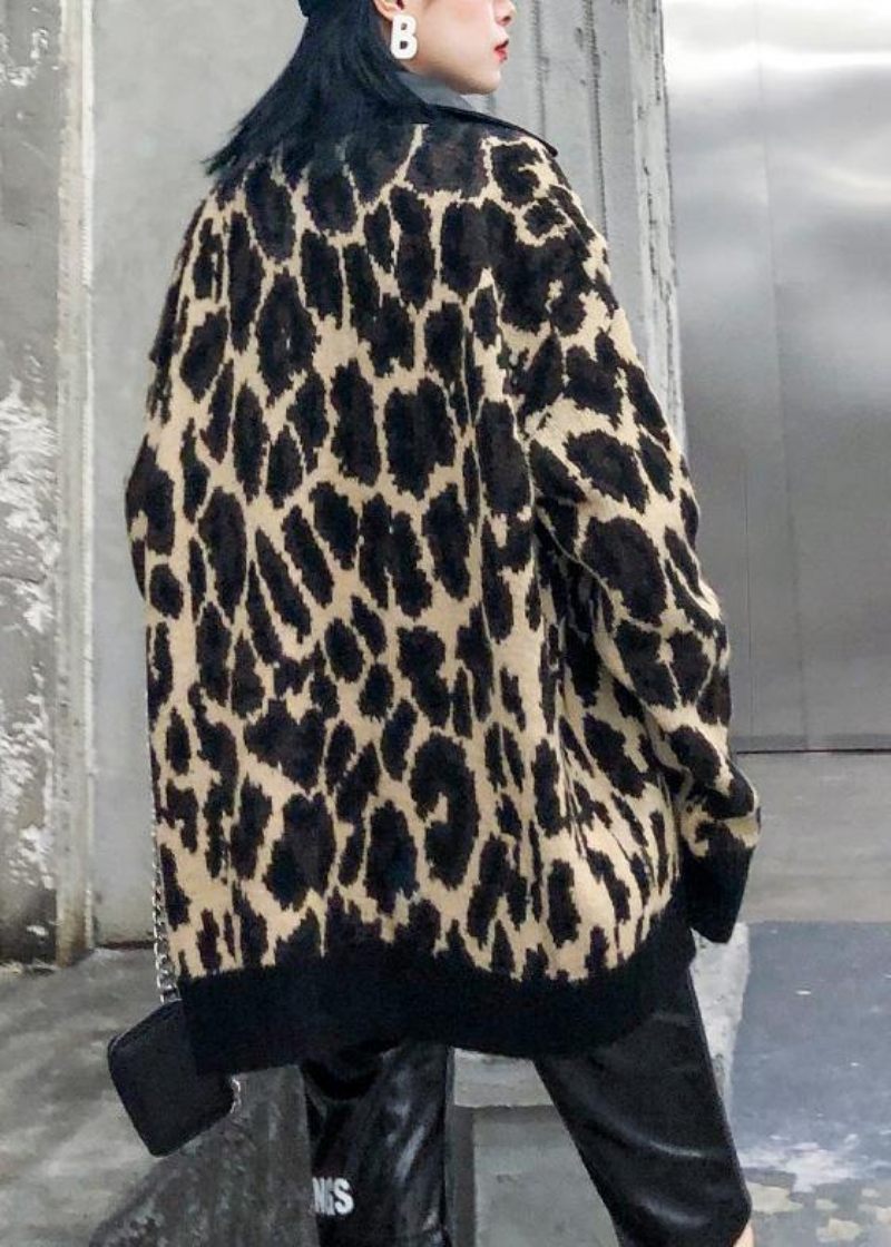 Vinter Lapptäcke Stickade Ytterkläder Plus Size Kläder Leopard Falska Två Delar Kappor - Koftor för kvinnor