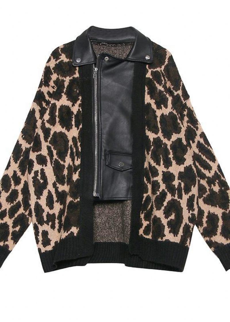 Vinter Lapptäcke Stickade Ytterkläder Plus Size Kläder Leopard Falska Två Delar Kappor - Koftor för kvinnor
