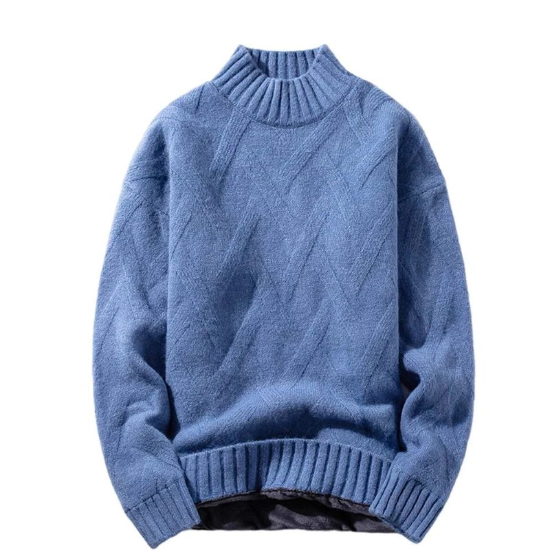 Vinter Män Tröja Turtleneck Stickare Pullovers Varm Fritid Lång Ärm Tjocka Varma Streetwear - Kaki