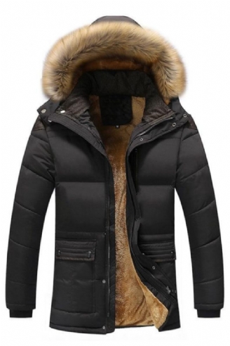 Vinterjacka Herr Casual Fuskpälskrage Bomull Termoparkor Kappor Man Fleece Varm Vindjacka Huvtröjor Jackor