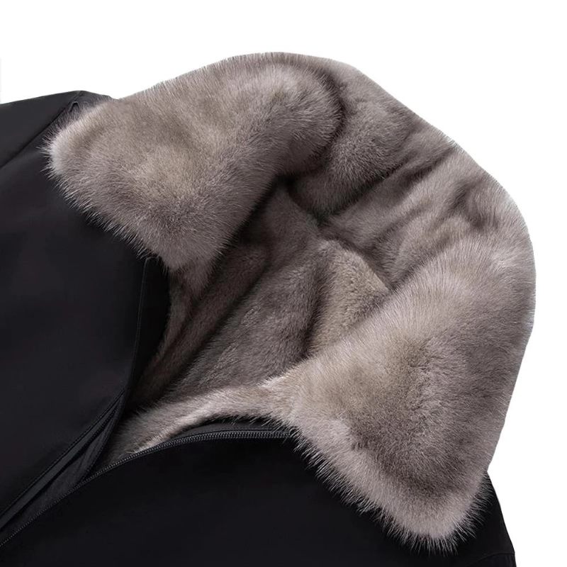Vinterparkas För Män Overcoming Mink Fur Fritidsjacka Päls Stand-up Krage Jacka Vinterjacka Och Kappa - Svart