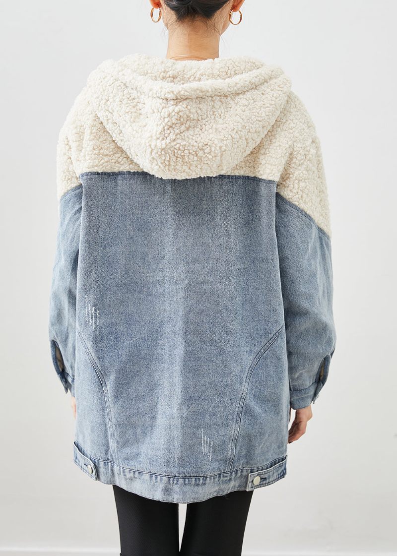 Vit Patchwork Ylle Fin Bomull Fyllde Puffers Jackor Hooded Winter - Vinterkappor för kvinnor