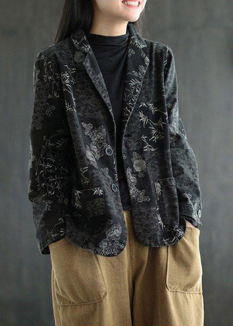 Vogue Black Notched Print Denimrockar Höst - Vinterkappor för kvinnor