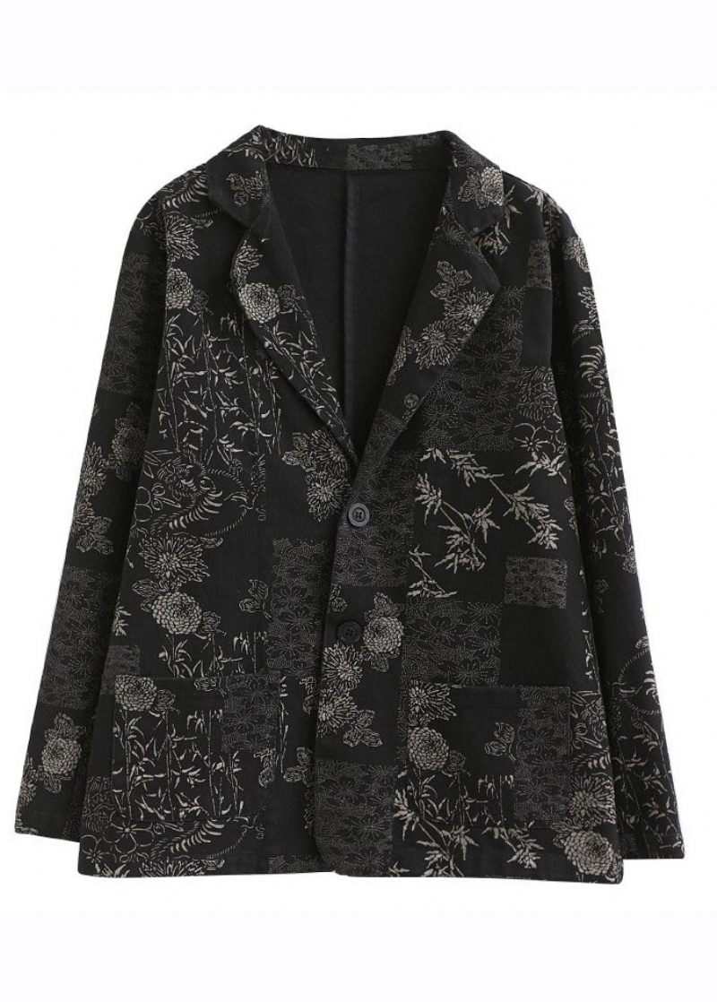 Vogue Black Notched Print Denimrockar Höst - Vinterkappor för kvinnor